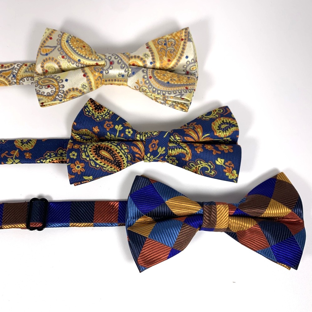 Hisdern Mens Bow Tie Silk Blend Paisley & Geometric Designs Neckwear Lot of 3